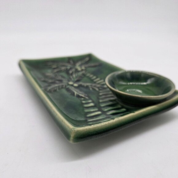 Hoening Maui Ceramic Fish Motif Sushi Platter & Soy Sauce Bowl Palm Trees - Picture 4 of 7